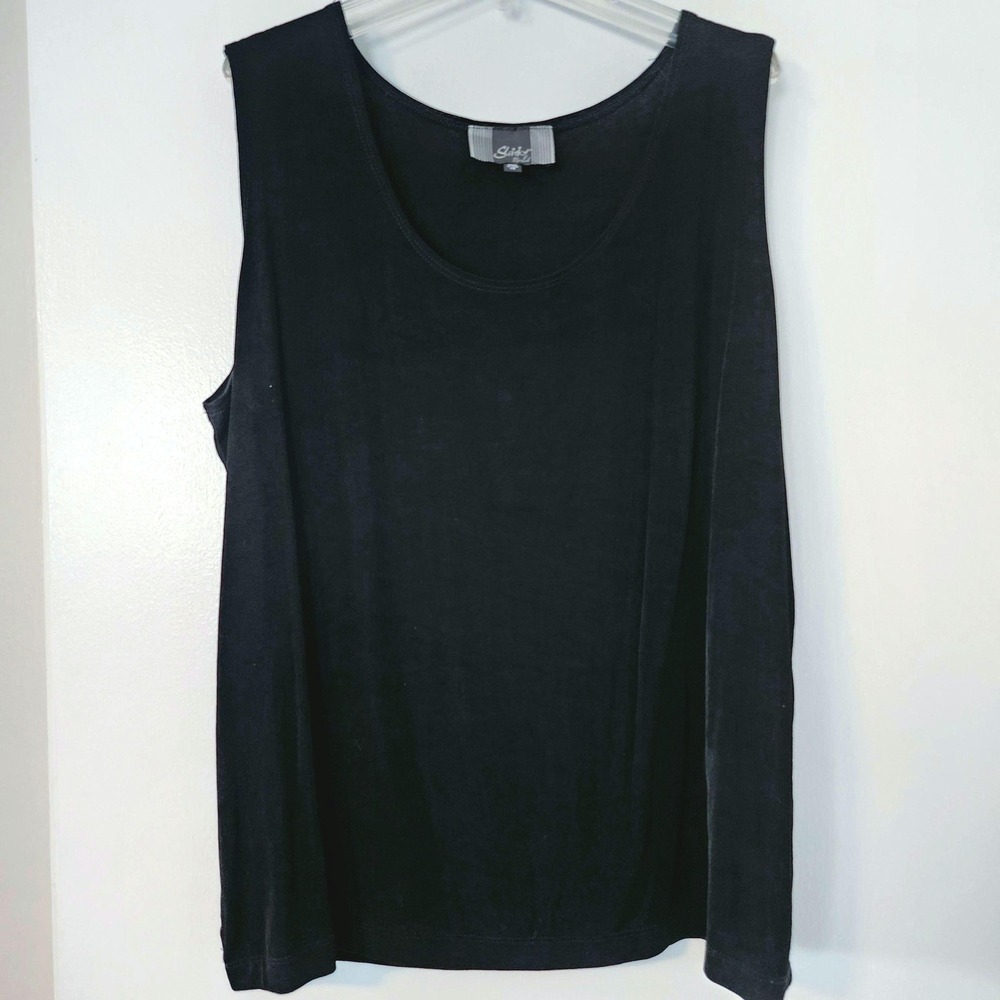 Slinky Brand‎ Vintage Black Tank Top Sleeveless Scoop Neck Plus Size 1X USA Made